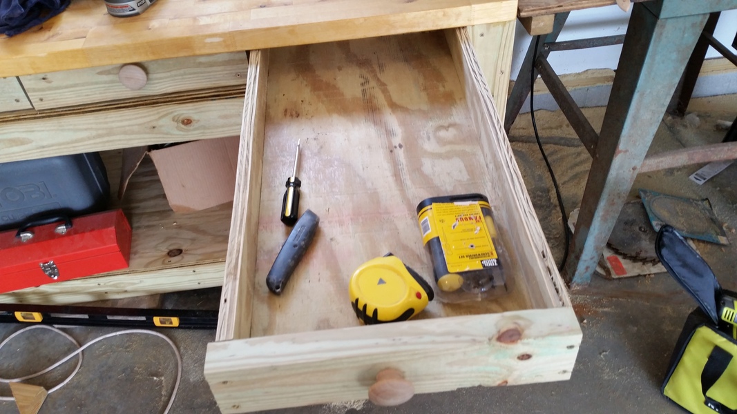 One of the drawers in the work bench